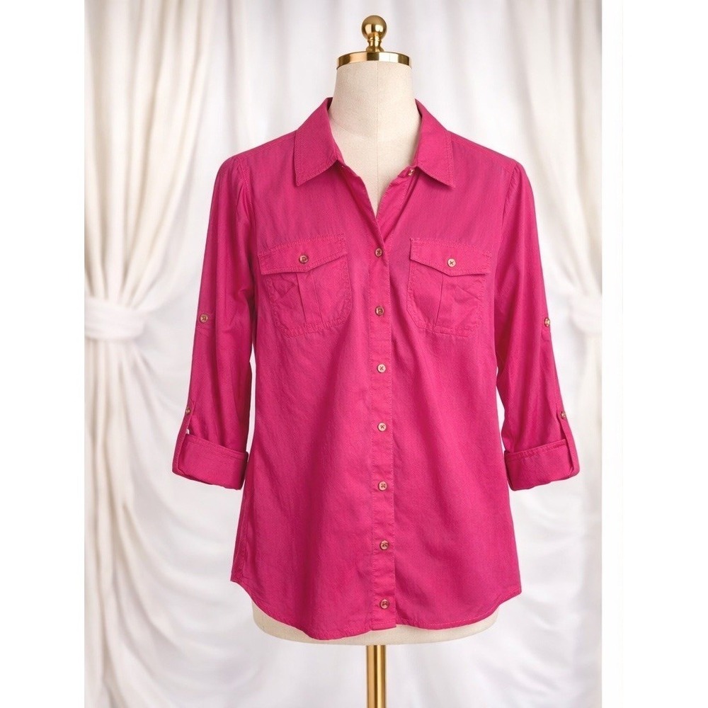 Lilly Pulitzer Shirt 4 Pink Camp‎ Cruiser Long Roll Tab Sleeve Button Up Pockets
